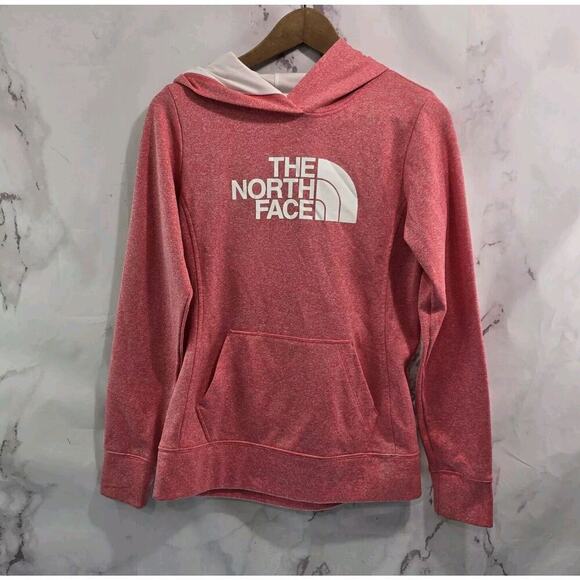 The North Face Hoodie Womens Small Pink Heathered Sweatshirt Pullover White Logo - Picture 1 of 10